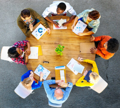 Business meeting around a round table